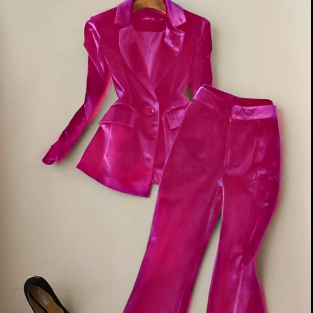 Women's Velvet Pantsuit Jacket Women Fashion Long Sleeve